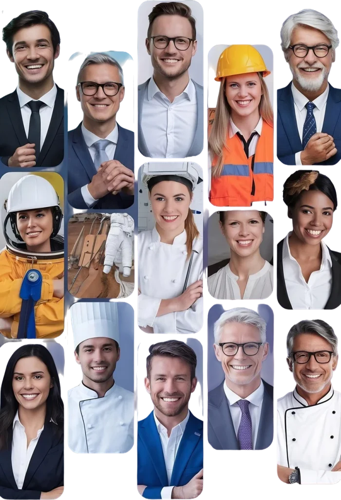 Mosaico de profesionales de distintas especialidades