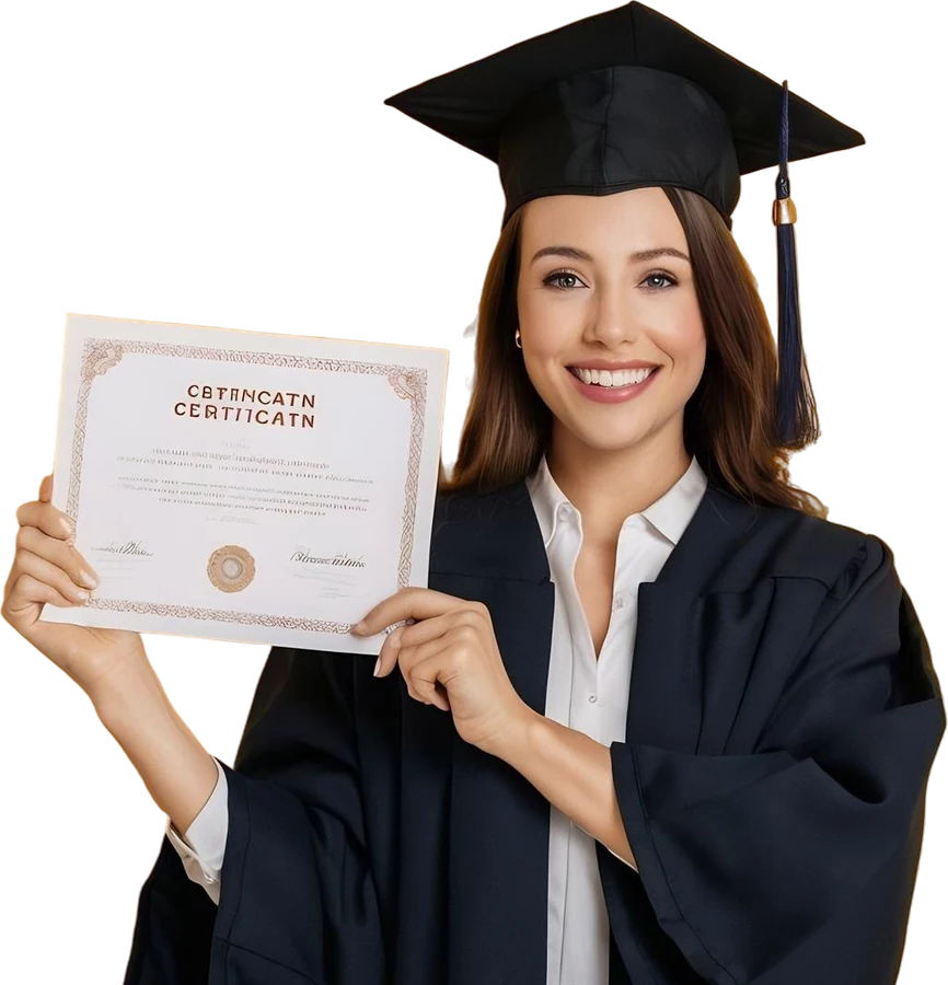 Egresada sosteniendo su certificado